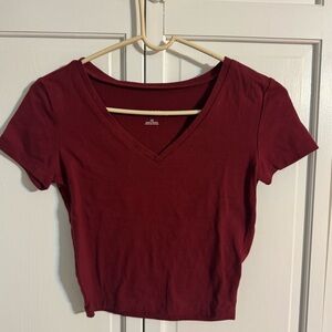 Wild Fable Burgundy V-Neck Crop Top